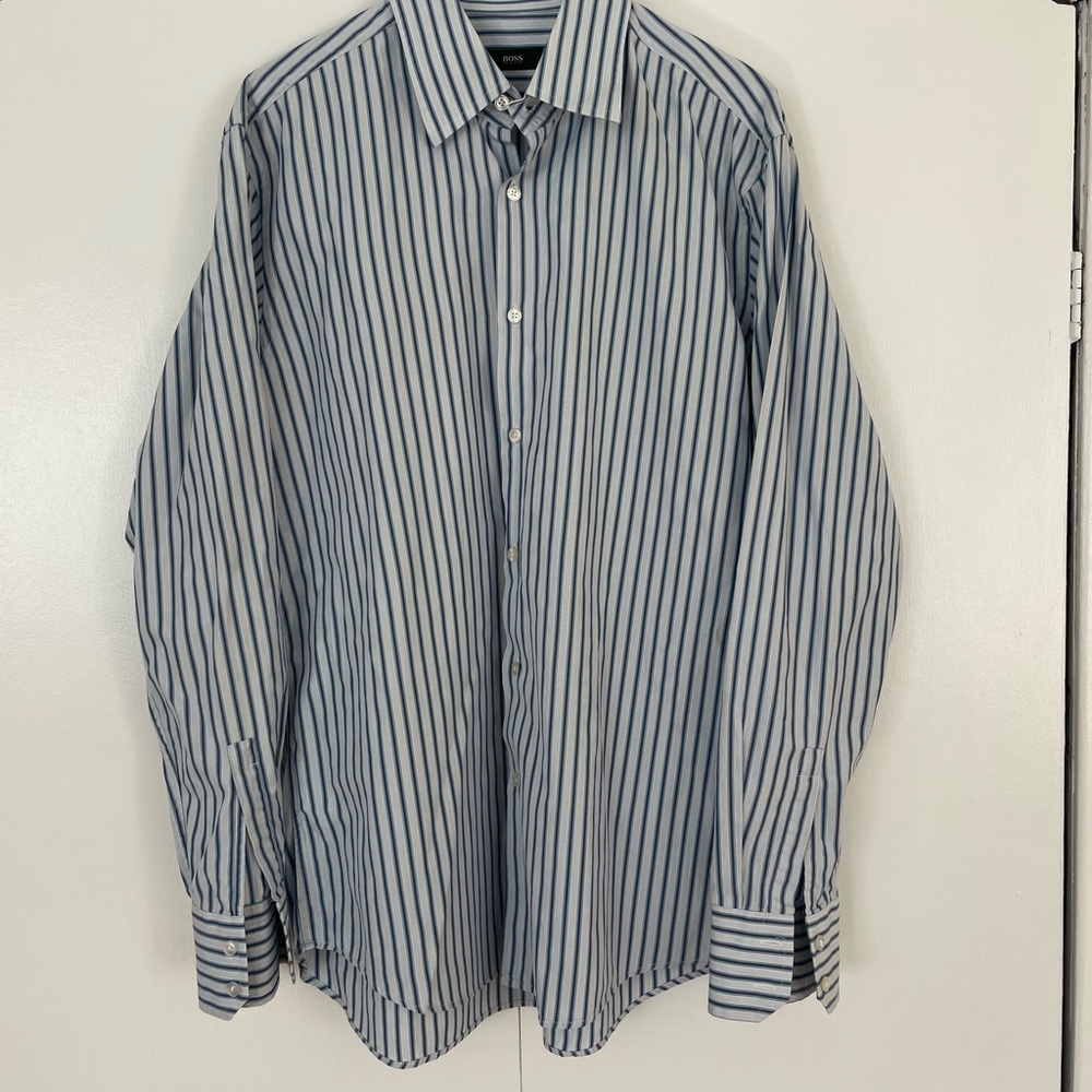 BOSS Hugo Boss Blue and White Dress Shirt neck 16, Arms 41